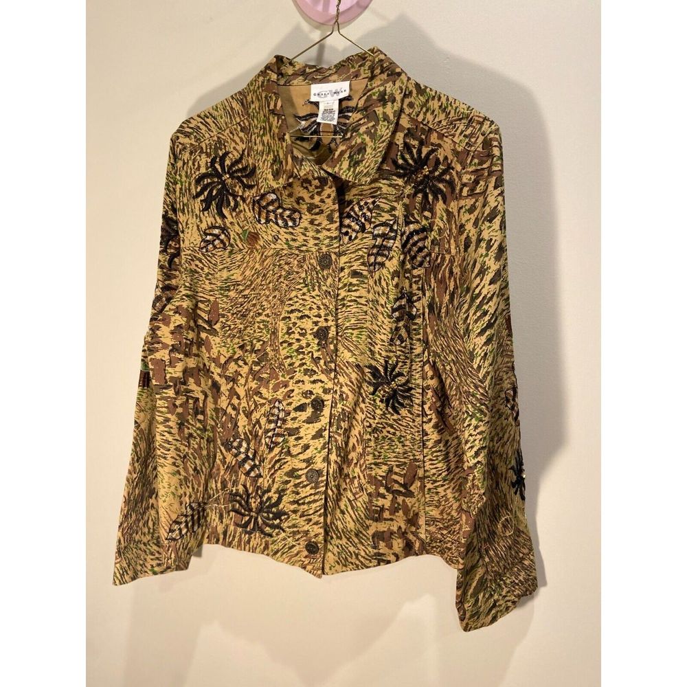 Graff Wear Animal/Floral Print Beaded Jacket, sz L
